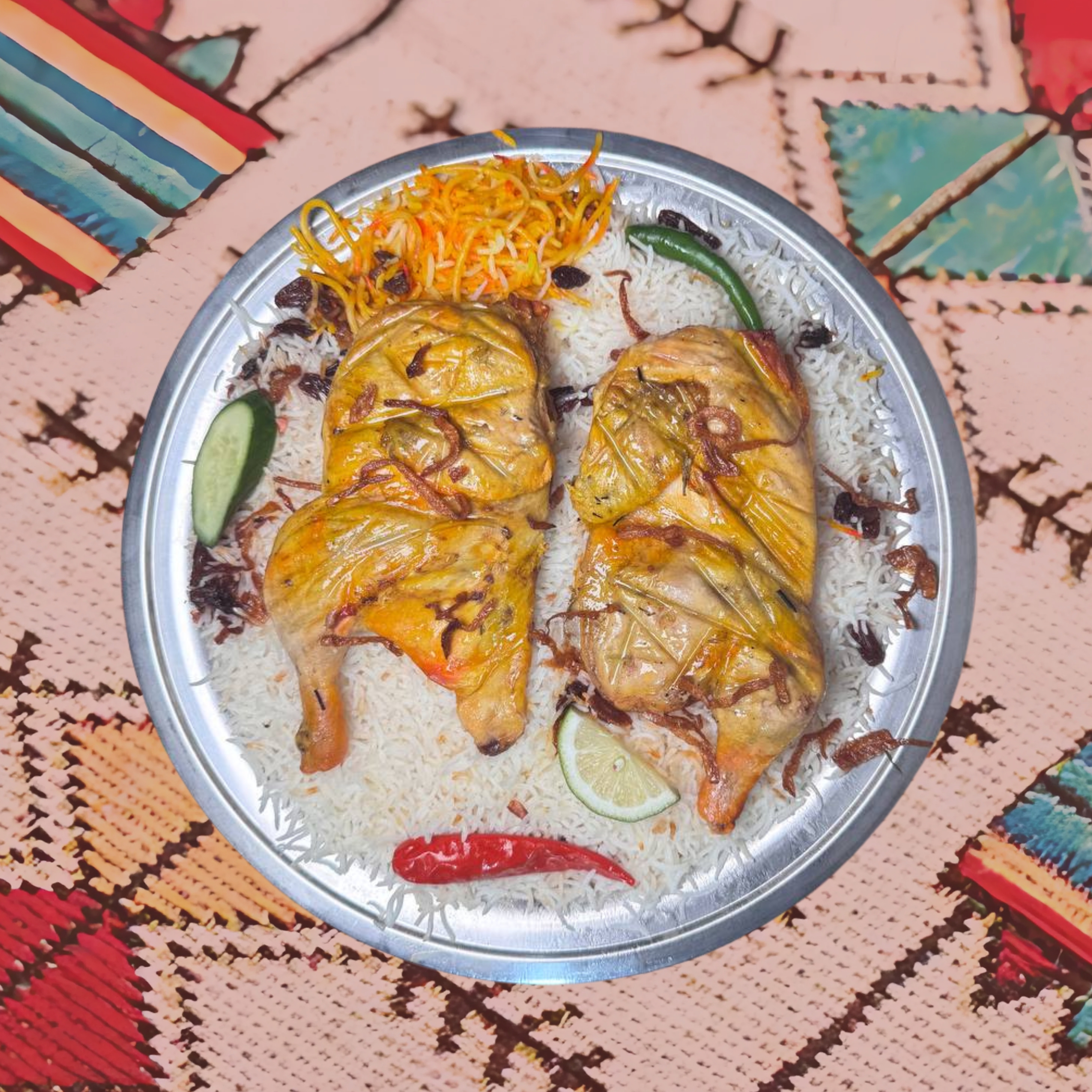 حبة دجاج حنيذ مع رز شعبي